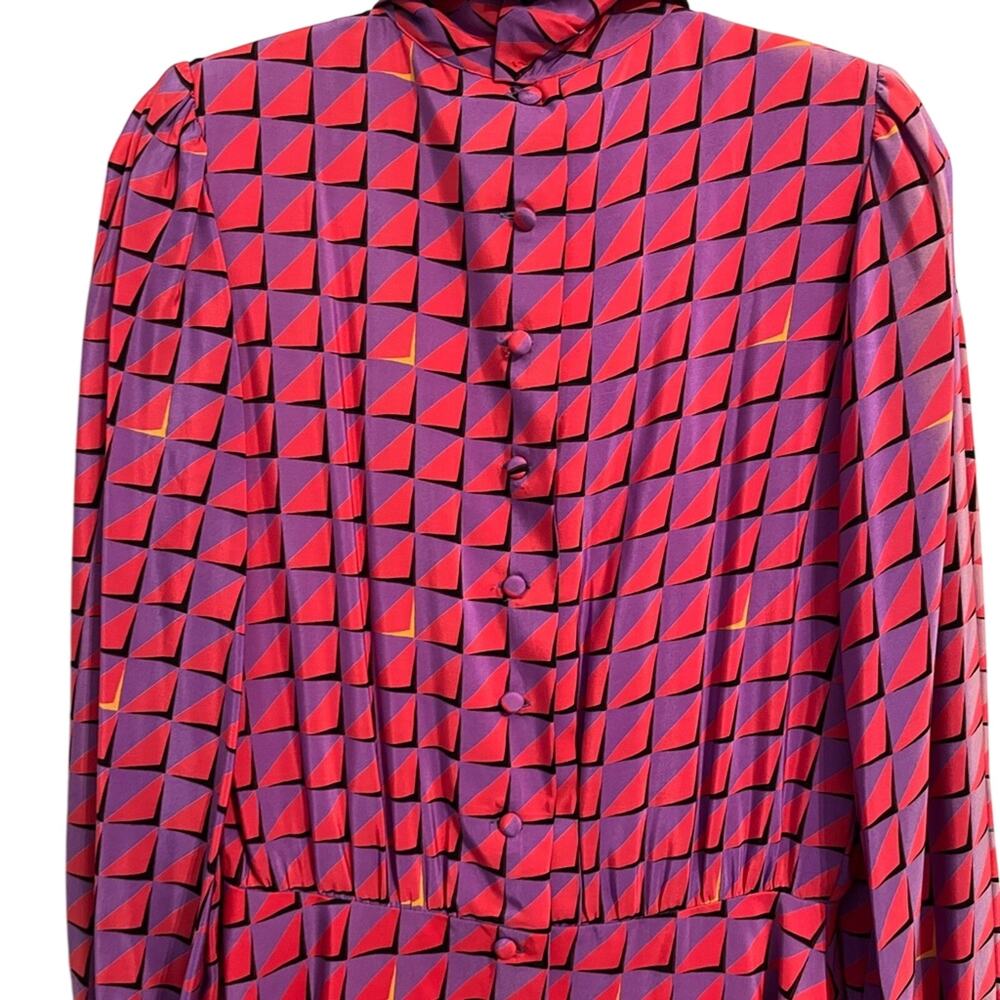 Vintage Silk Marguerite’s Hong Kong Pink Purple Geometric Midi Dress S - Picture 6 of 7